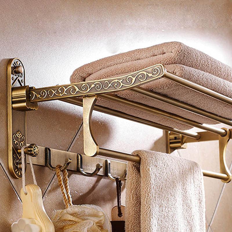 Bathroom Shelf Double Towel Bar Antique Brass