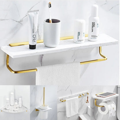 Bathroom Shelf Marble Top Brushed Gold