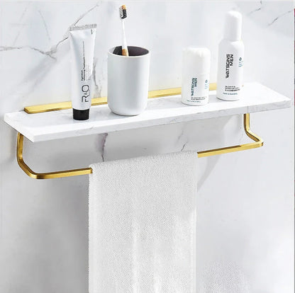 Bathroom Shelf Marble Top Brushed Gold