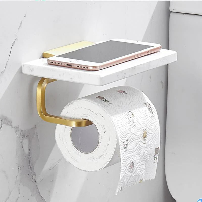 Bathroom Shelf Marble Top Brushed Gold