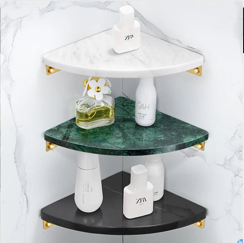 Bathroom Shelf Marble Top Brushed Gold