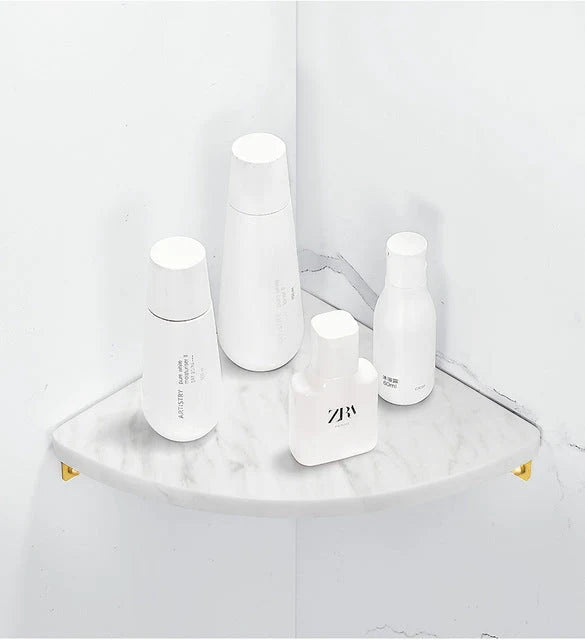 Bathroom Shelf Marble Top Brushed Gold