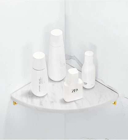 Bathroom Shelf Marble Top Brushed Gold