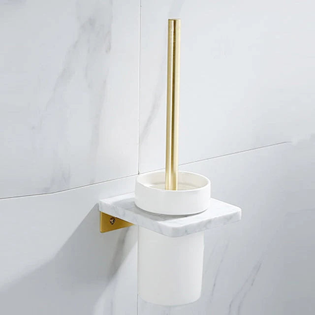 Bathroom Shelf Marble Top Brushed Gold
