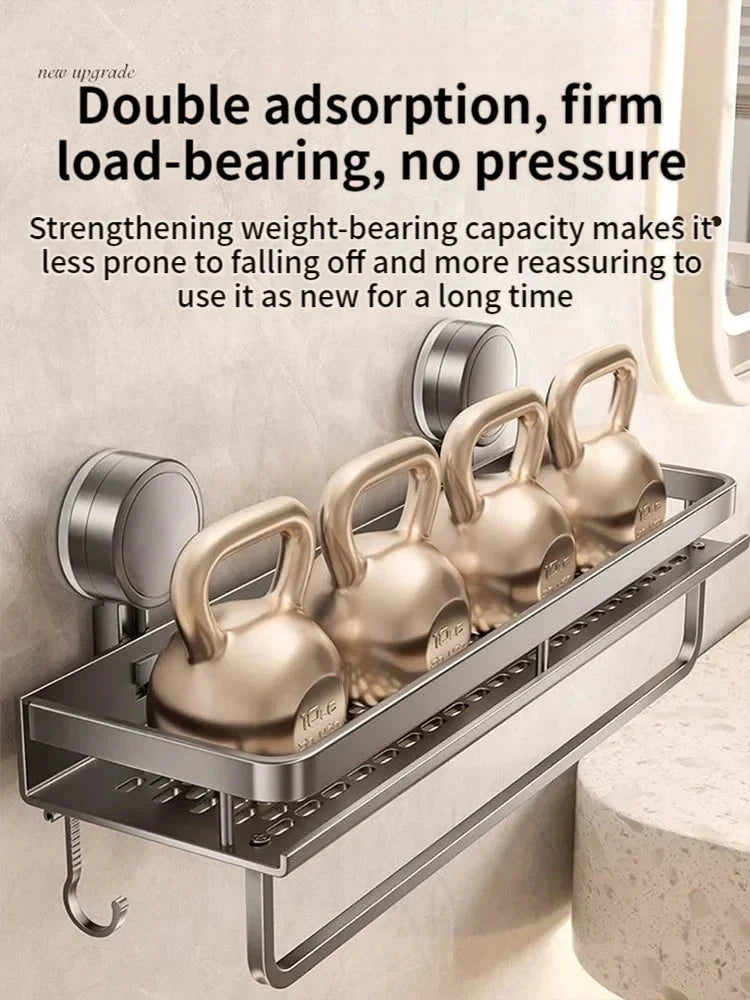 Bathroom Shelf Suction-Cup Aluminum Drain Rack & Hooks