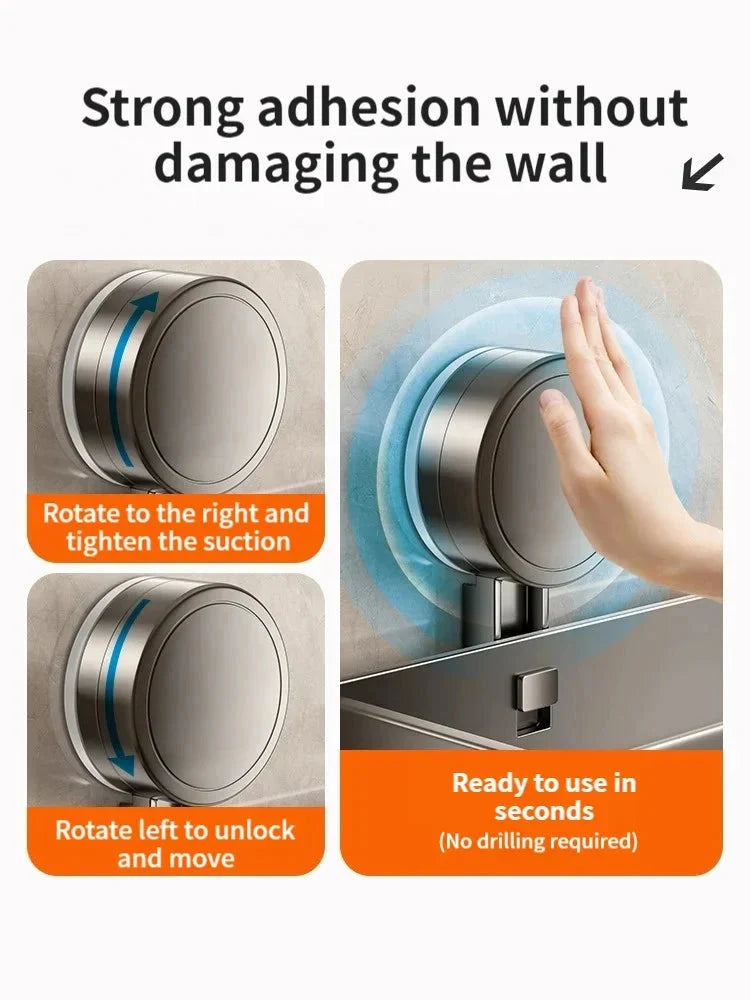 Bathroom Shelf Suction-Cup Aluminum Drain Rack & Hooks