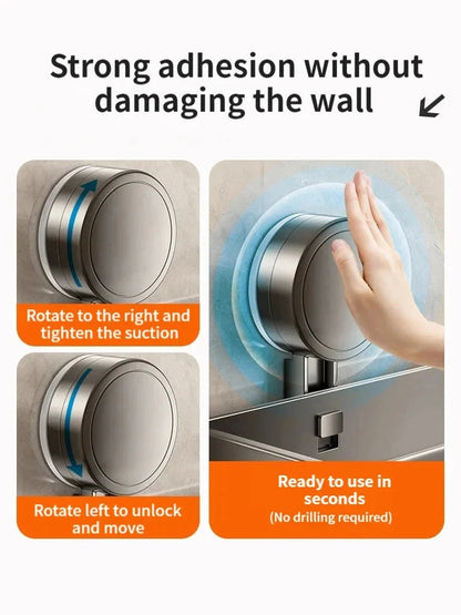 Bathroom Shelf Suction-Cup Aluminum Drain Rack & Hooks