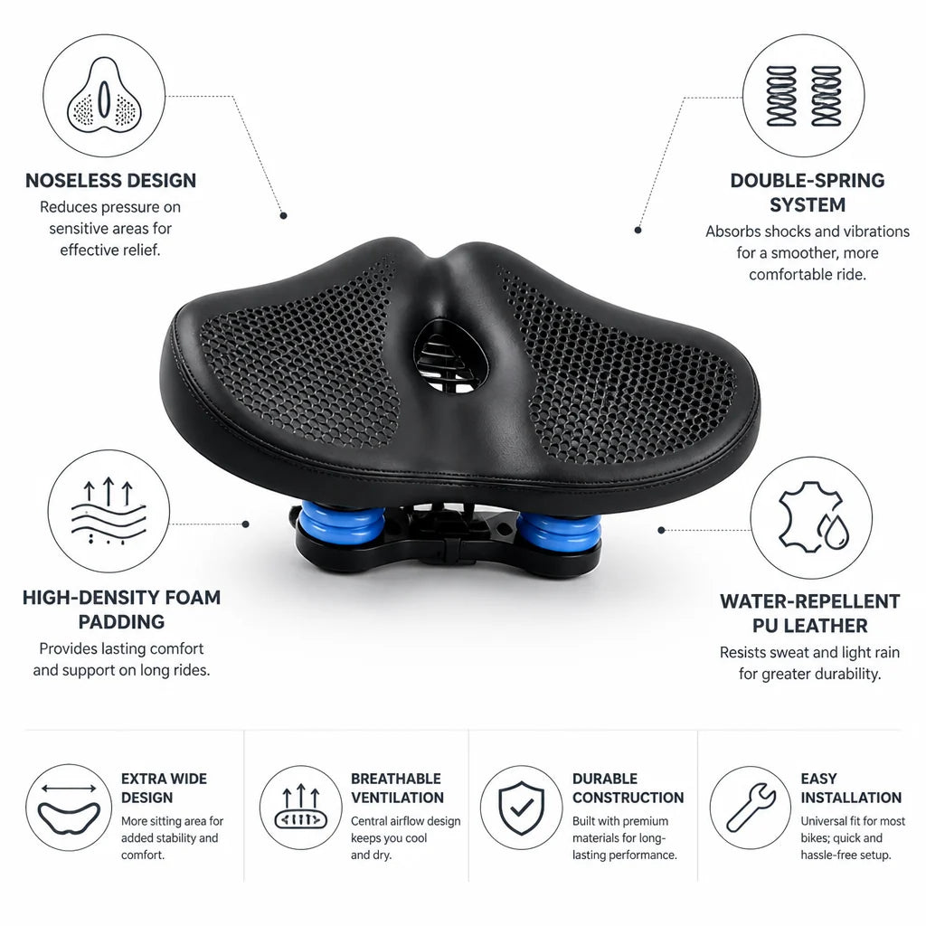 Bike Seat Noseless Extra Wide Double Springs
