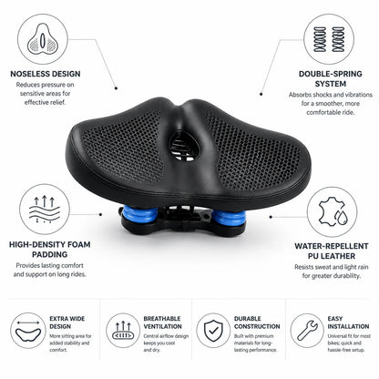 Bike Seat Noseless Extra Wide Double Springs