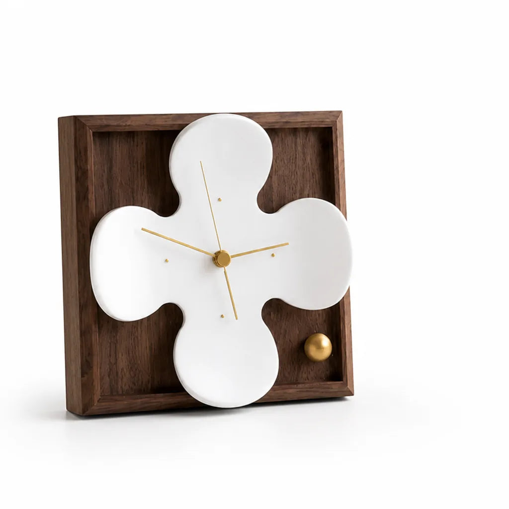 Black Walnut Petal Frame Table Clock (Silent Quartz Movement)