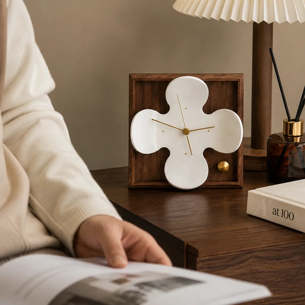 Black Walnut Petal Frame Table Clock (Silent Quartz Movement)