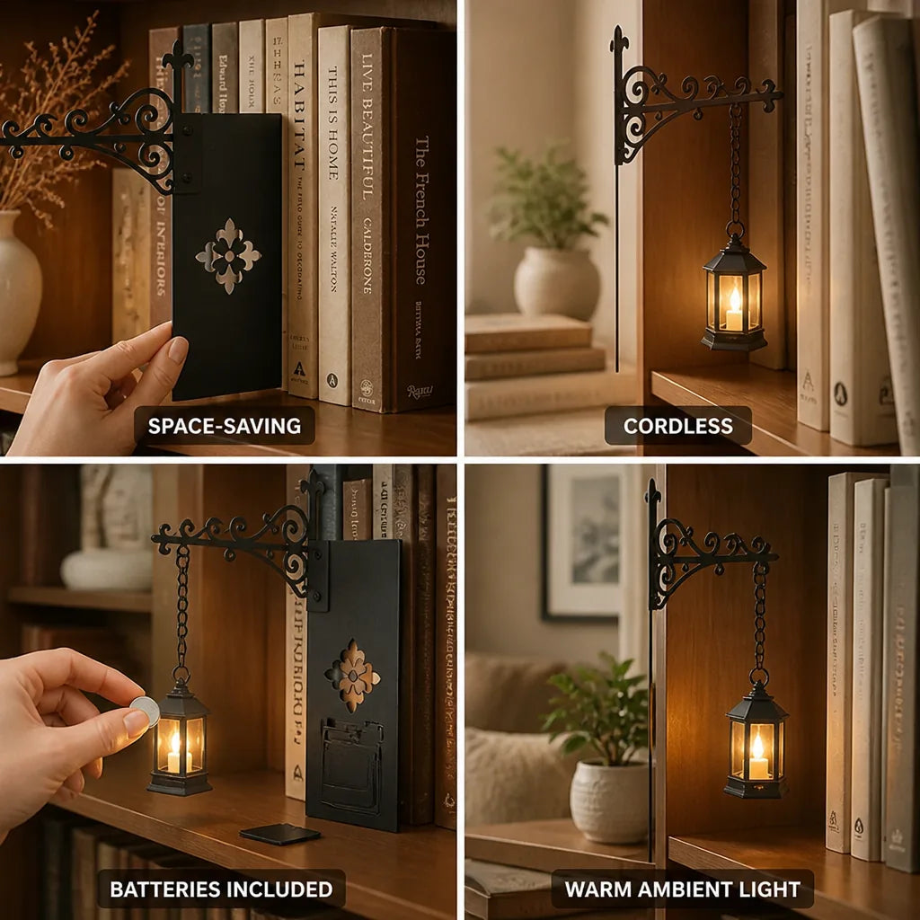 Bookshelf Light Slim Wrought-Iron Slide-In Cordless Batteries Included