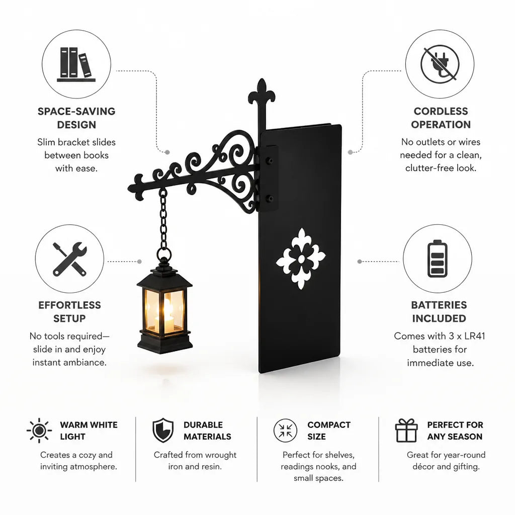 Bookshelf Light Slim Wrought-Iron Slide-In Cordless Batteries Included