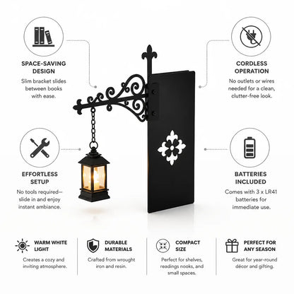 Bookshelf Light Slim Wrought-Iron Slide-In Cordless Batteries Included