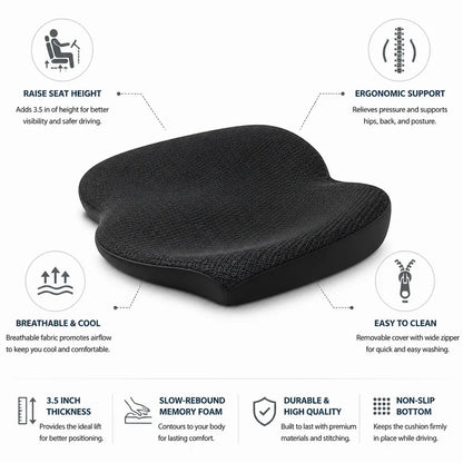 Car Seat Cushion Memory Foam Raises Seat 3.5 Inch