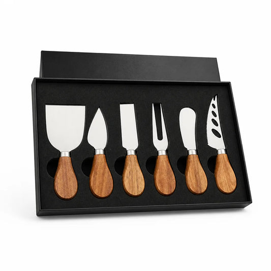 Cheese Knife Set 6 Piece Stainless Steel Acacia Handles