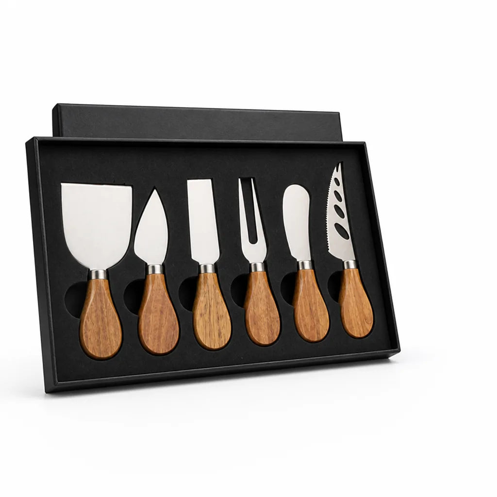 Cheese Knife Set 6 Piece Stainless Steel Acacia Handles