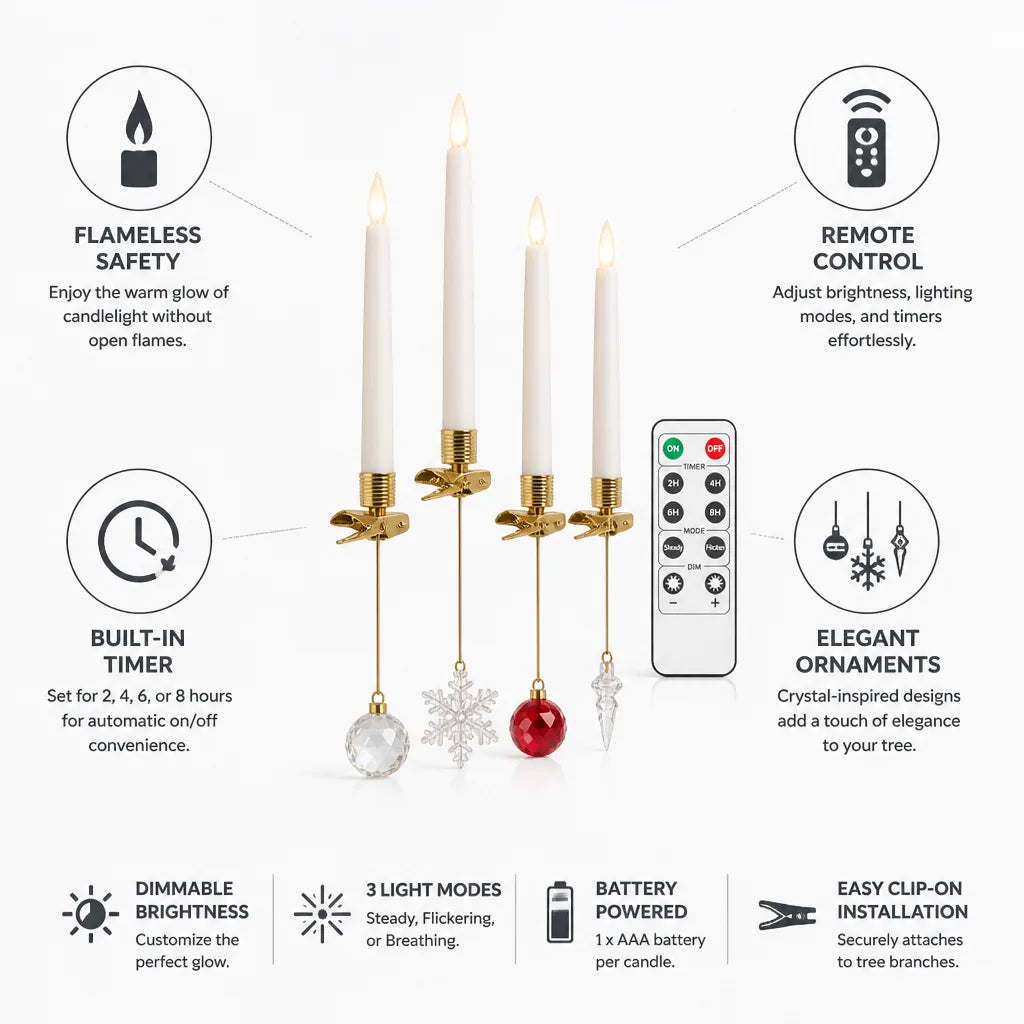 Christmas Tree Candles Flameless Remote Control Timer & Dimming