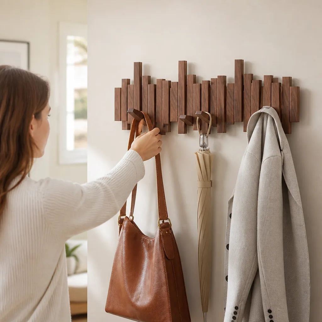 Coat Rack Piano Key Design Walnut & Maple Wood