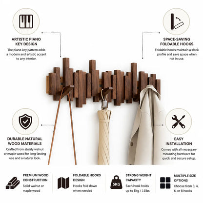 Coat Rack Piano Key Design Walnut & Maple Wood