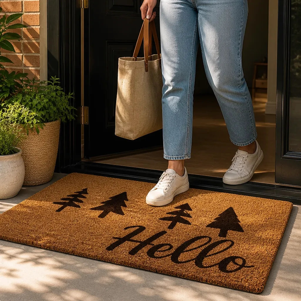 Coir Tree Motif Welcome Mat (Non-Slip Backing)