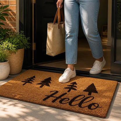 Coir Tree Motif Welcome Mat (Non-Slip Backing)