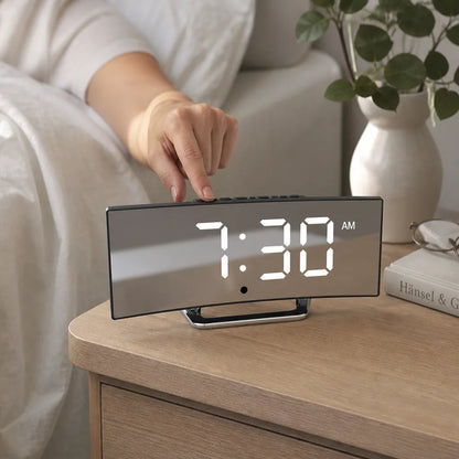 Curved LED Mirror Display Alarm Clock (Auto Day/Night Dimming)