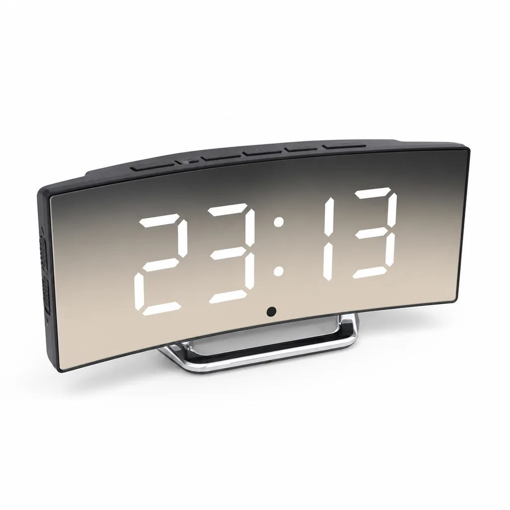 Curved LED Mirror Display Alarm Clock (Auto Day/Night Dimming)