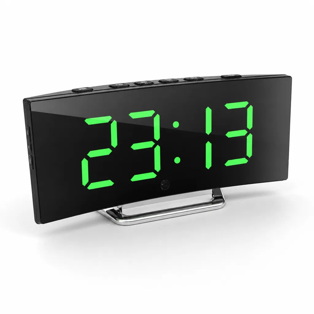 Curved LED Mirror Display Alarm Clock (Auto Day/Night Dimming)