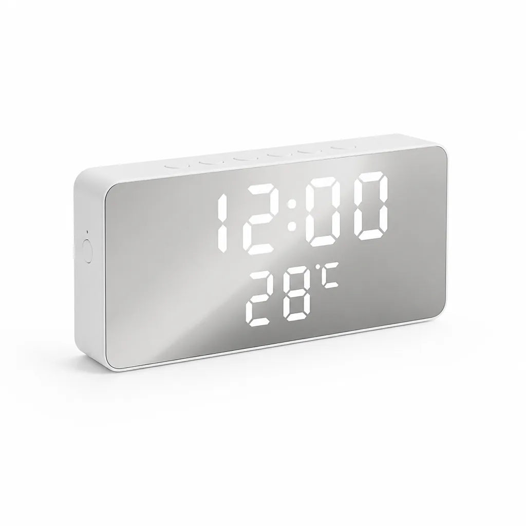 Curved Mirror LED Time and Temperature Digital Alarm Clock