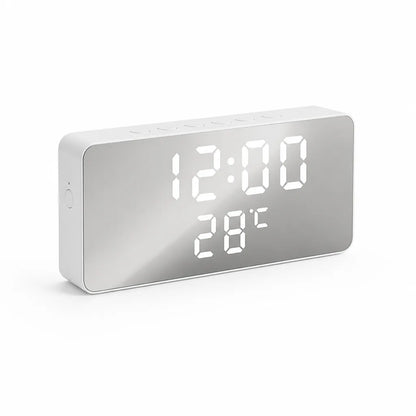 Curved Mirror LED Time and Temperature Digital Alarm Clock