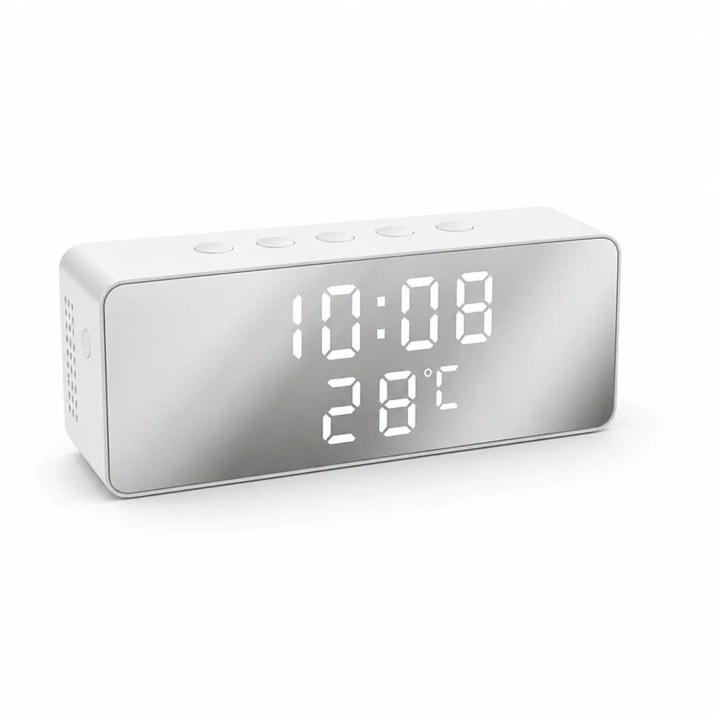 Curved Mirror LED Time and Temperature Digital Alarm Clock