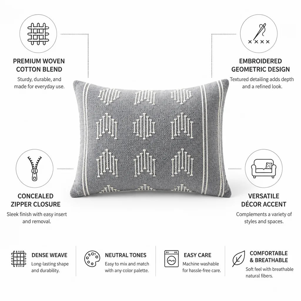 Cushion Cover Embroidered Geometric Woven Cotton Blend