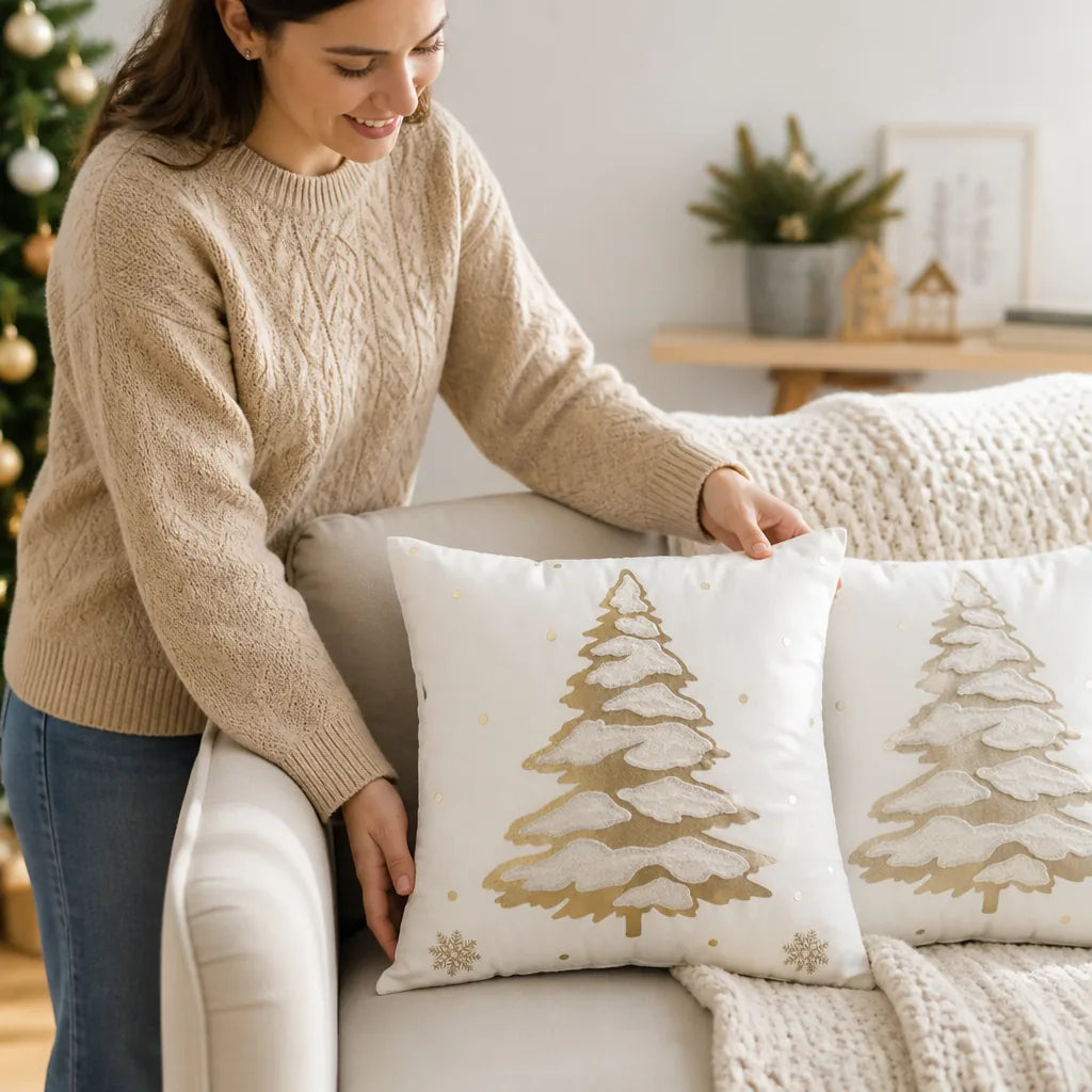Cushion Cover Embroidered Tree Soft Microfiber Machine Washable