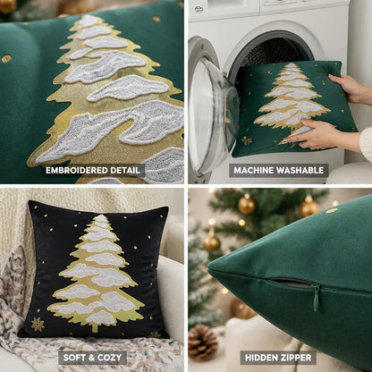 Cushion Cover Embroidered Tree Soft Microfiber Machine Washable