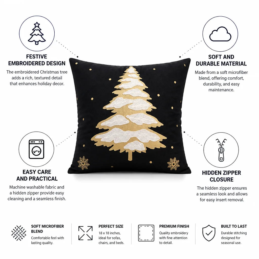 Cushion Cover Embroidered Tree Soft Microfiber Machine Washable