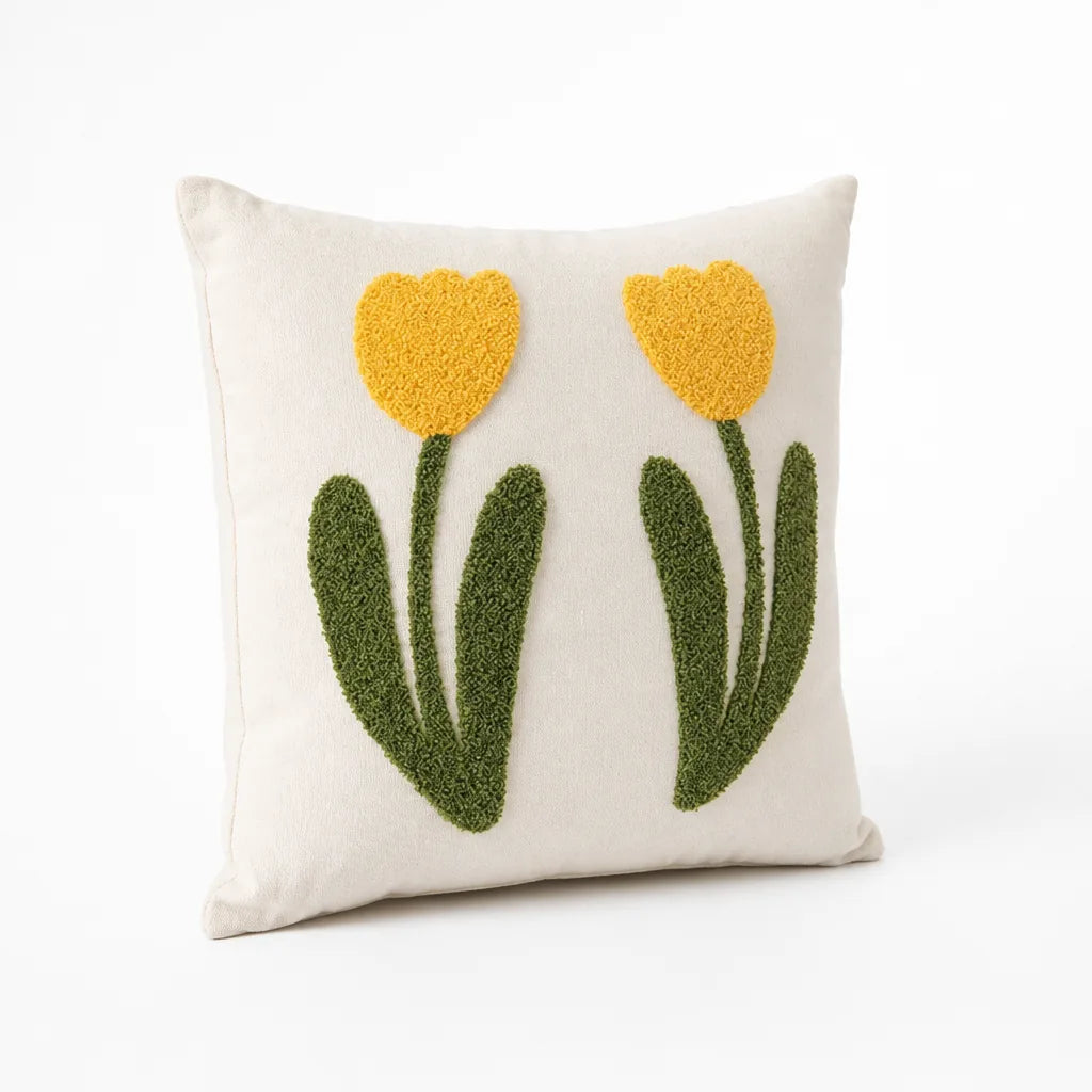 Cushion Cover Hand-Tufted Chenille Floral Hidden Zipper