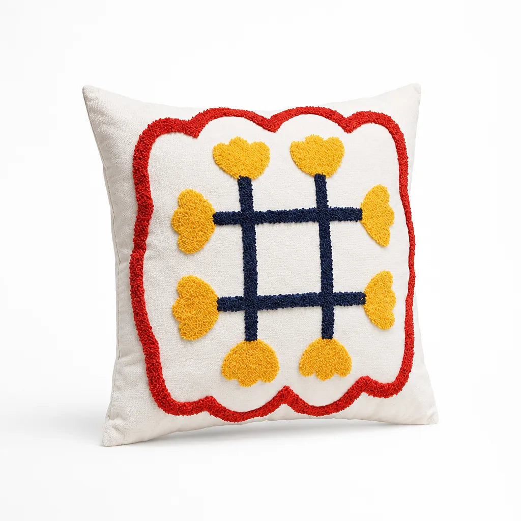 Cushion Cover Hand-Tufted Chenille Floral Hidden Zipper