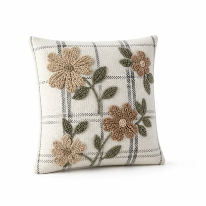 Cushion Cover Hand-Tufted Chenille Floral Hidden Zipper