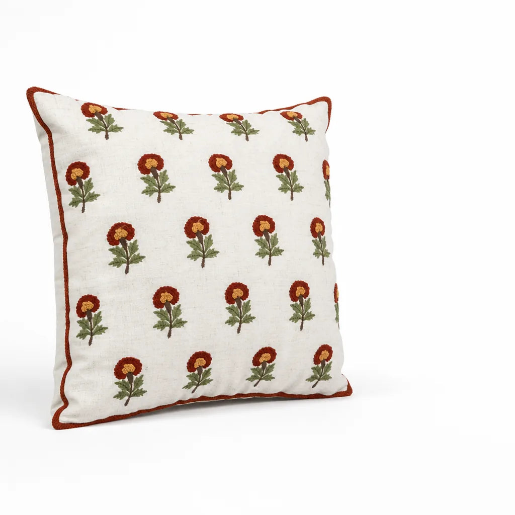 Cushion Cover Hand-Tufted Chenille Floral Hidden Zipper