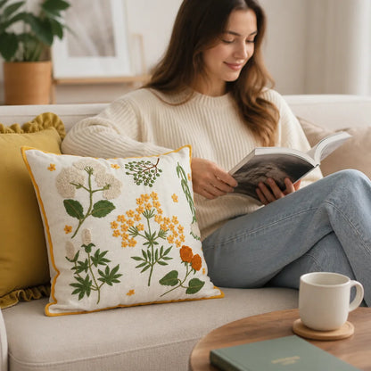 Cushion Cover Hand-Tufted Chenille Floral Hidden Zipper