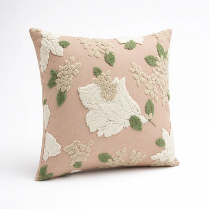 Cushion Cover Hand-Tufted Chenille Floral Hidden Zipper