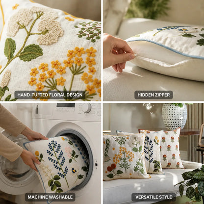 Cushion Cover Hand-Tufted Chenille Floral Hidden Zipper