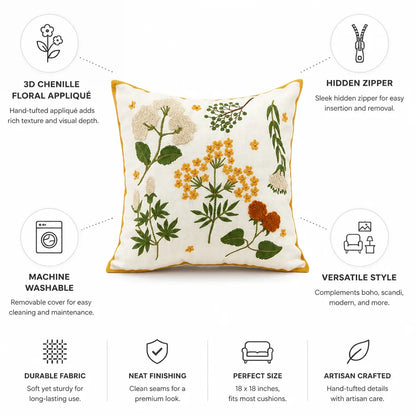 Cushion Cover Hand-Tufted Chenille Floral Hidden Zipper