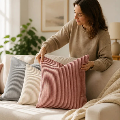 Cushion Cover Ribbed Striped Polyester Machine Washable