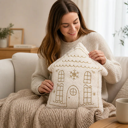 Cushion House-Shaped Plush Gold Embroidery Removable Washable Cover
