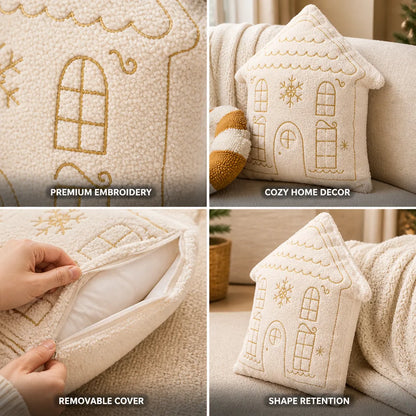 Cushion House-Shaped Plush Gold Embroidery Removable Washable Cover