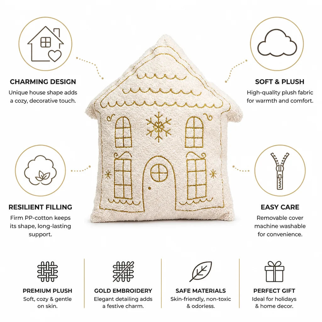 Cushion House-Shaped Plush Gold Embroidery Removable Washable Cover