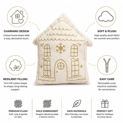 Cushion House-Shaped Plush Gold Embroidery Removable Washable Cover