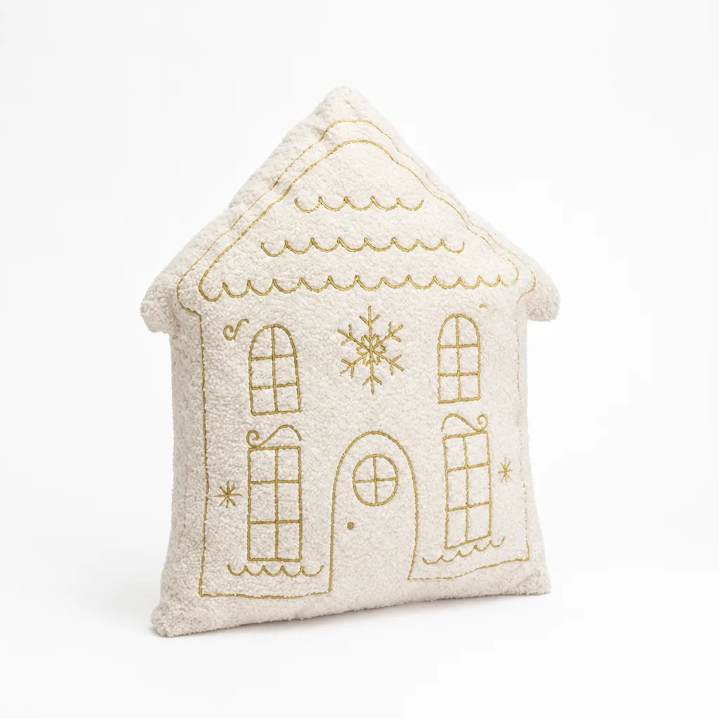 Cushion House-Shaped Plush Gold Embroidery Removable Washable Cover